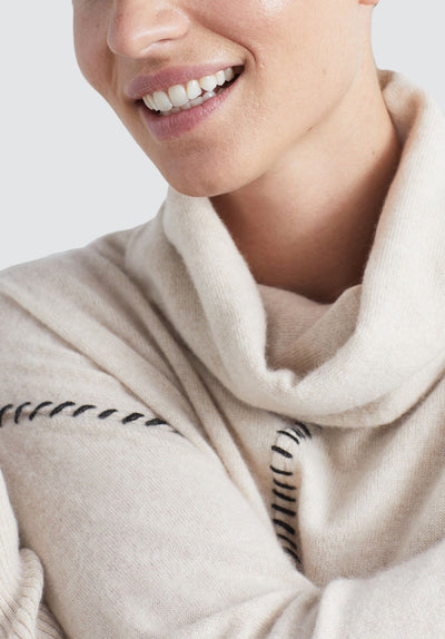 Asymmetric Hem Cashmere Sweater | Birch/Black