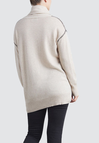 Asymmetric Hem Cashmere Sweater | Birch/Black