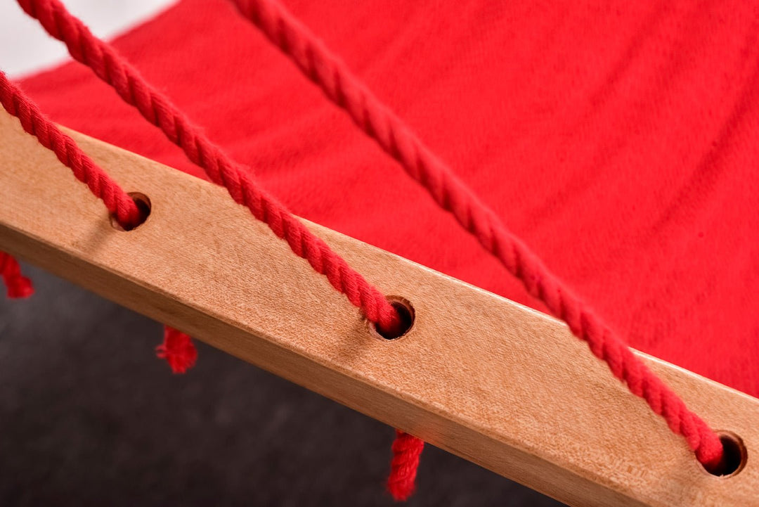 Classic Red Cotton Hammock (Wooden Bar) - Plain Tiger