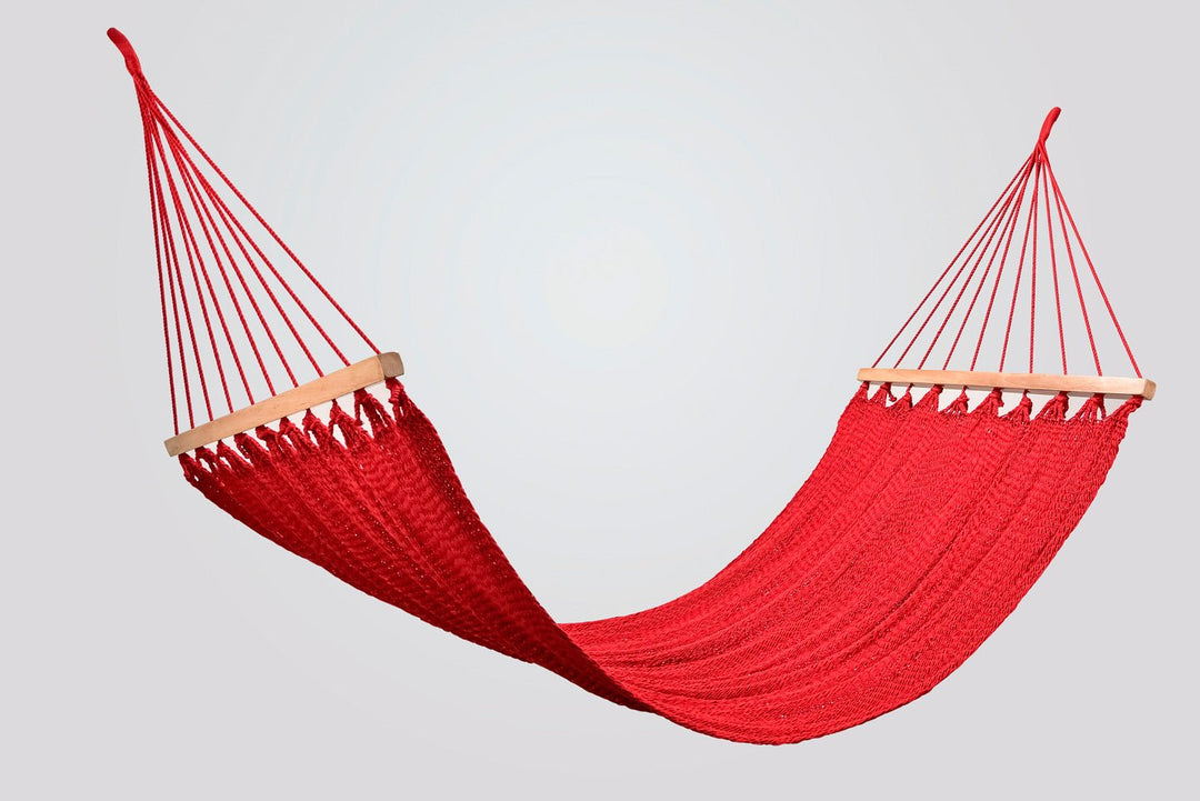 Classic Red Cotton Hammock (Wooden Bar) - Plain Tiger