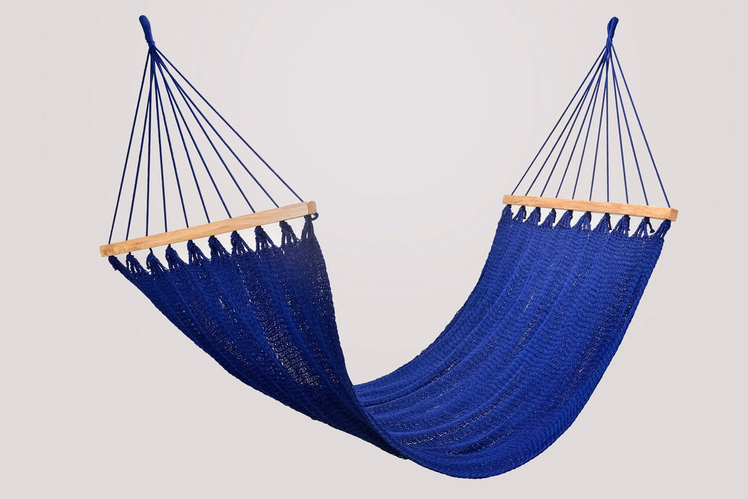 Cobalt Blue Cotton Hammock (Wooden Bar) - Plain Tiger