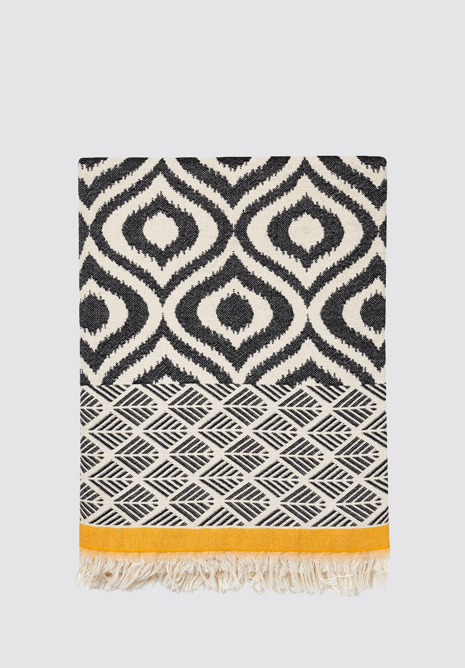 Karina - Geometric Jacquard Weave Cotton Blanket - Plain Tiger Blankets & Throws