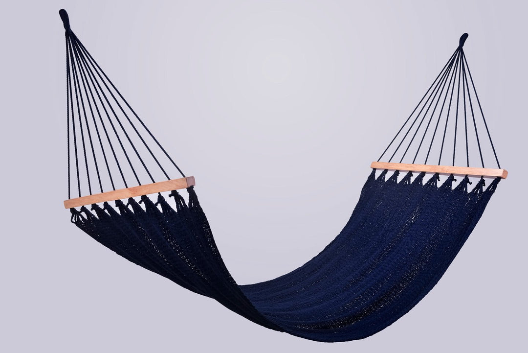 Navy Blue Cotton Hammock (Wooden Bar) - Plain Tiger