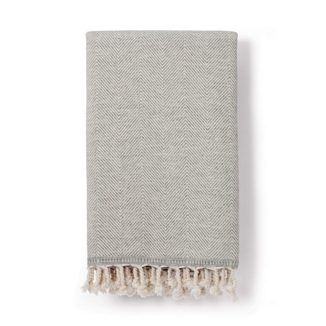 Sema Herringbone Cotton & Wool Blend Blanket - Plain Tiger Blankets & Throws