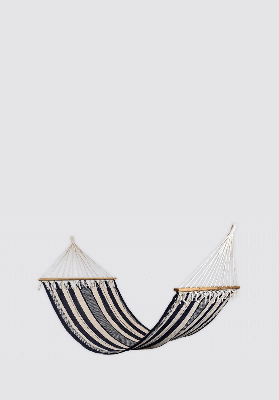 Triple Weave Black and Natural Cotton Hammock (Wooden Bar) - Plain Tiger