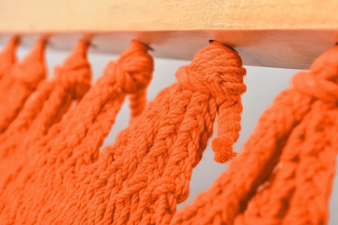 Vivid Orange Cotton Hammock (Wooden Bar) - Plain Tiger