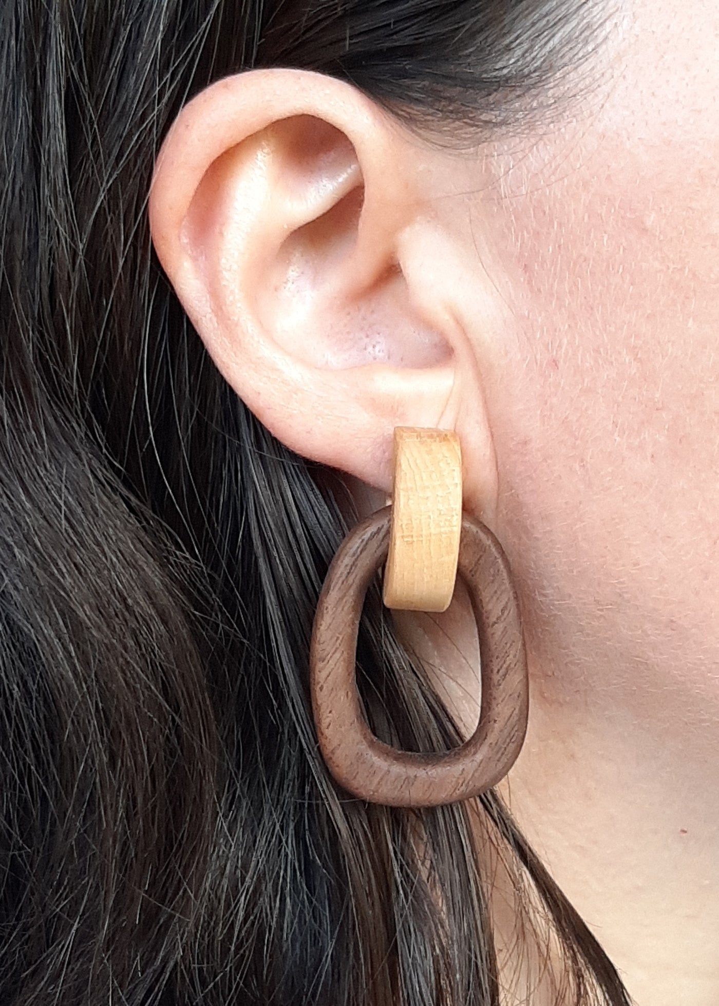 Wood Linked Hoop Earrings | Walnut Top & Beech Bottom