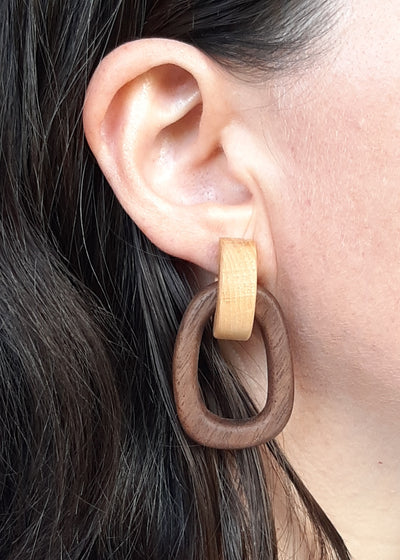 Wood Linked Hoop Earrings | Beech Top & Walnut Bottom