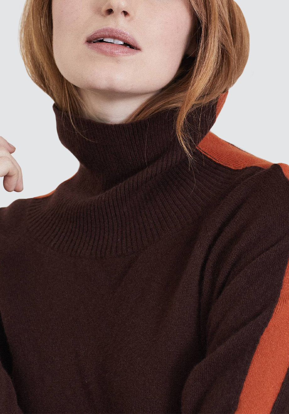 Polo Neck Cashmere Sweater | Chocolate/Orange