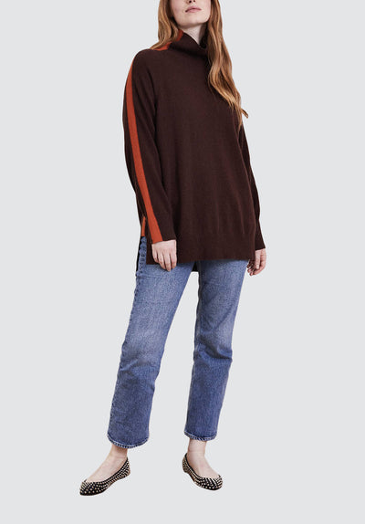 Polo Neck Cashmere Sweater | Chocolate/Orange