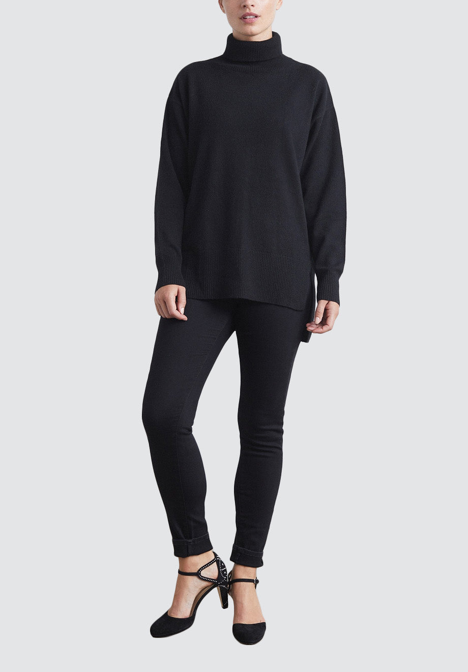 Relaxed Polo Neck Cashmere Sweater | Black