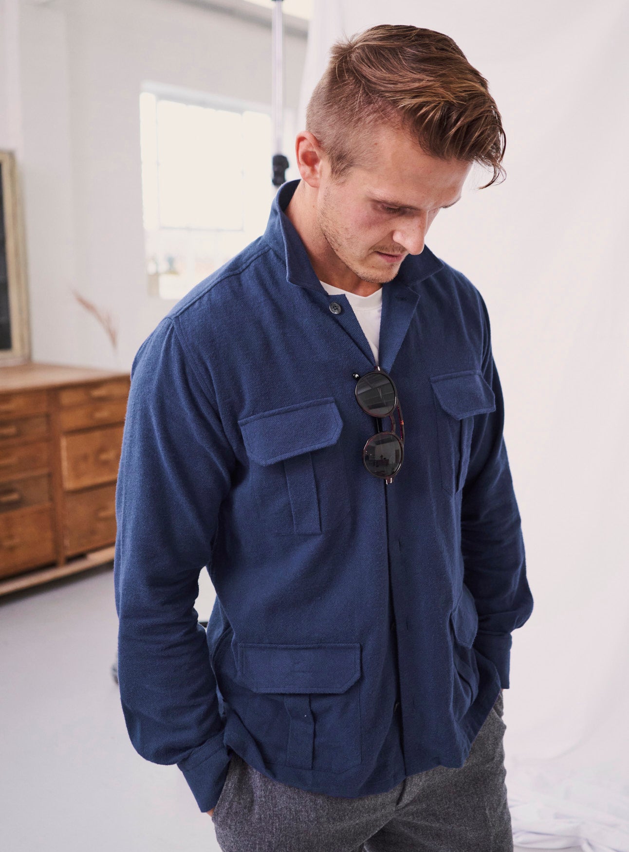 Recycled Italian | Navy Flannel Over-Shirt
