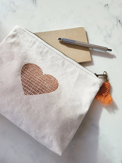Hand Screen Printed Cotton Canvas Pouch | Love
