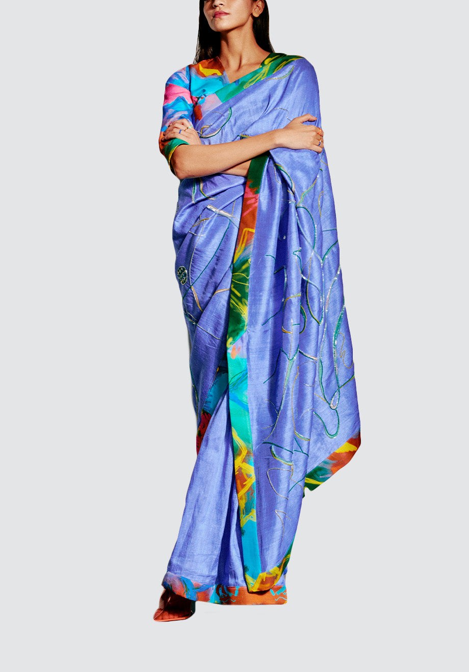 Amethyst Embroidered Silk Saree