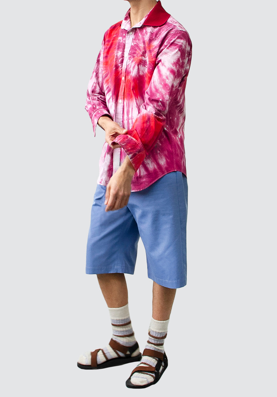 Tie Dye Shirt with Knit Collar | Red