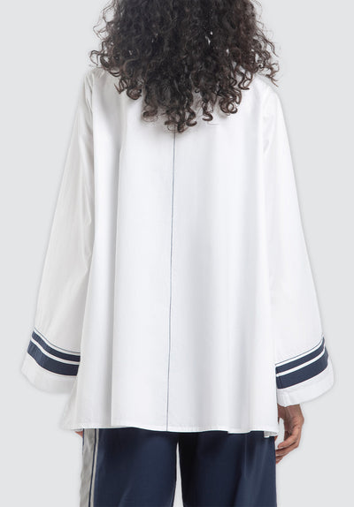 Wide Sleeve Gather Neck Top Co-Ord | White