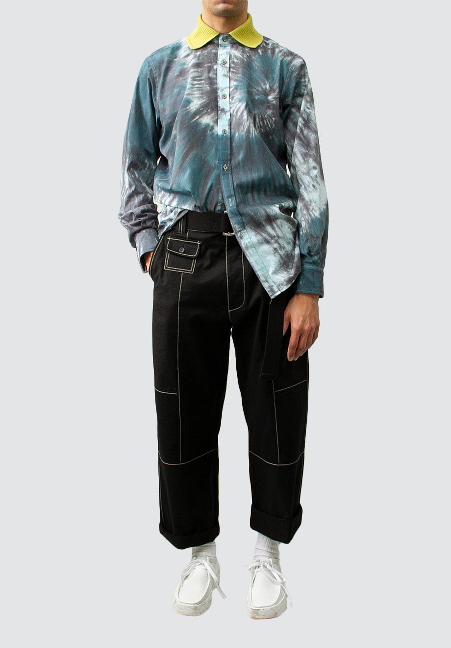 Tie Dye Shirt with Knit Collar | Blue