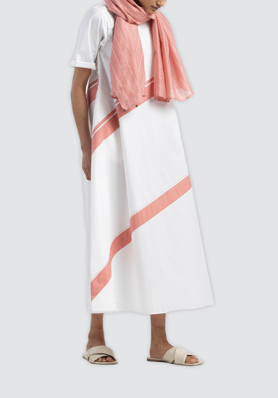 Applique Stripe Dress | White
