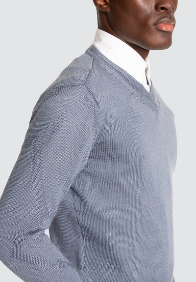 Wool & Mohair V-Neck Sweater | Folkstone Grey