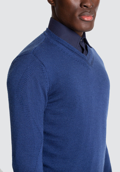 Wool & Mohair V-Neck Sweater | Blue Depths