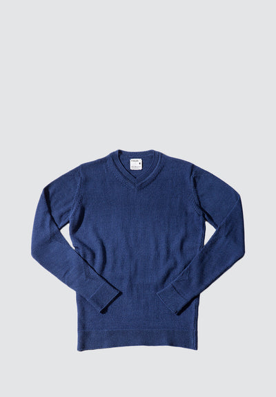Wool & Mohair V-Neck Sweater | Blue Depths