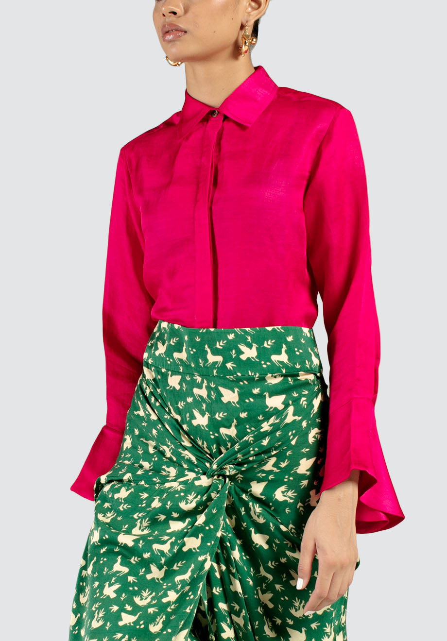 Jodhpur Linen Shirt With Draped Cuff | Pink