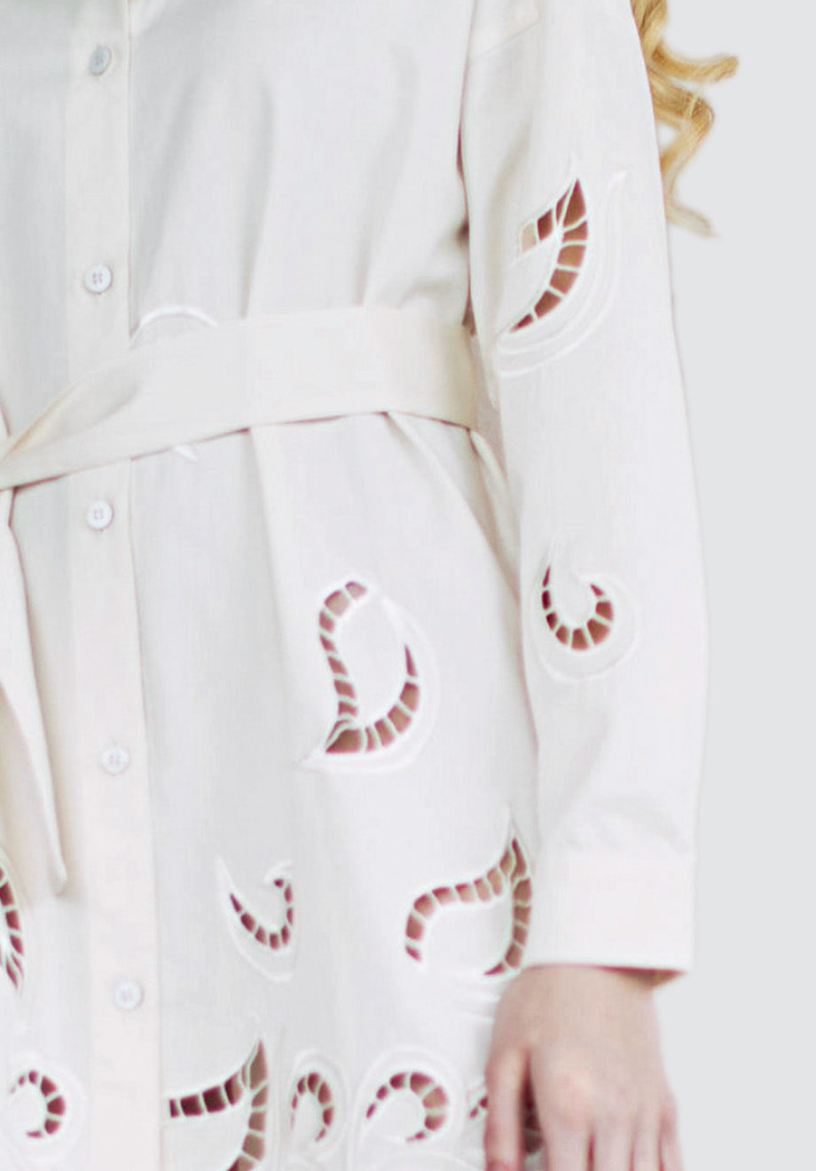 Organic Cotton Shirt-Dress with Cutwork Embroidery