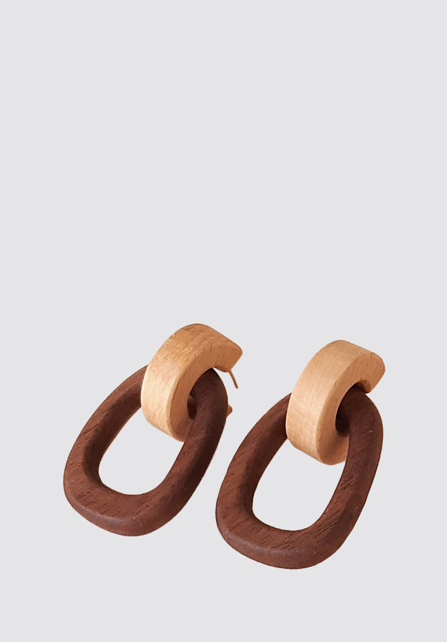 Wood Linked Hoop Earrings | Beech Top & Walnut Bottom