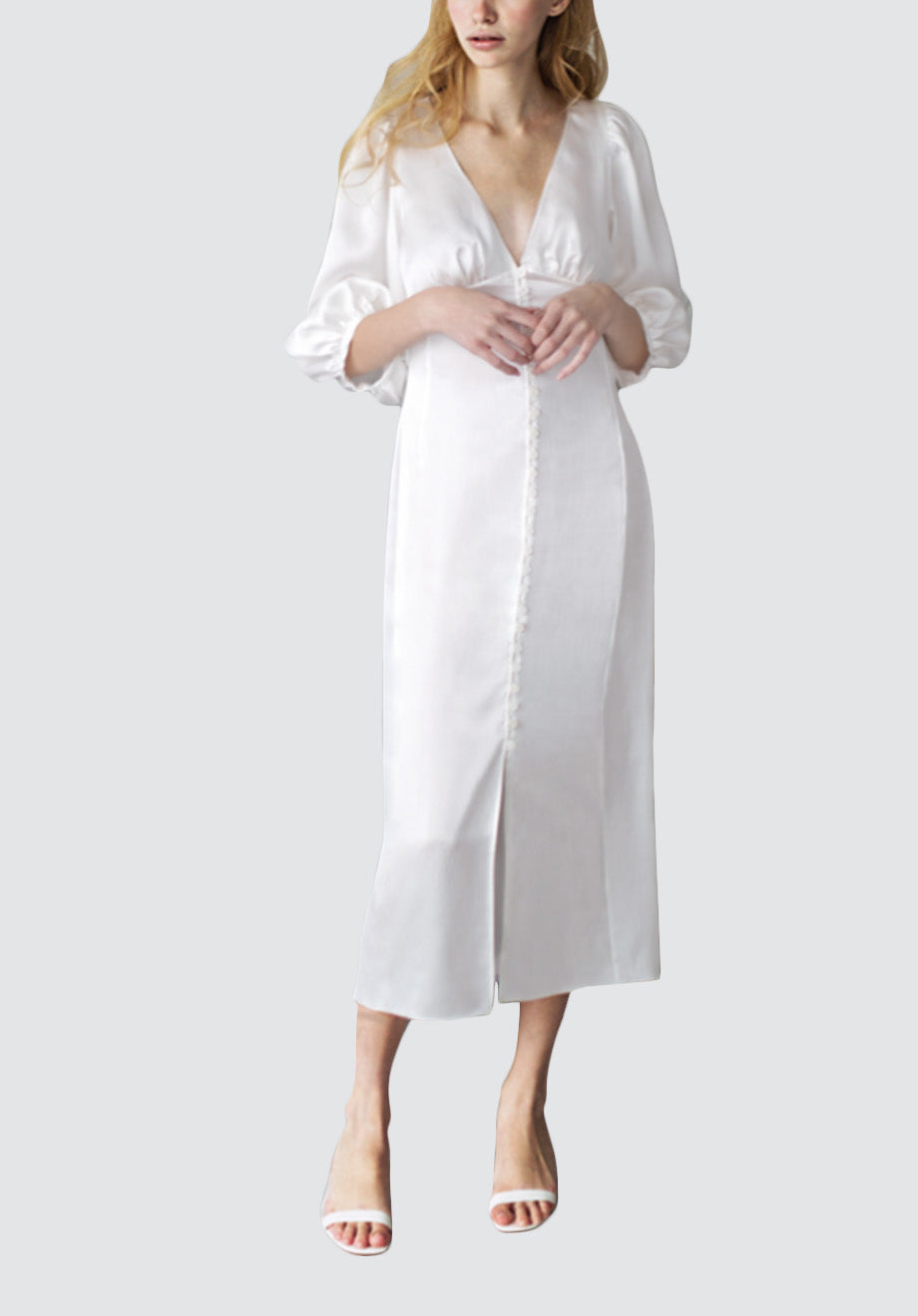 Midi Organic Peace Silk Dress with Voluminous Sleeves