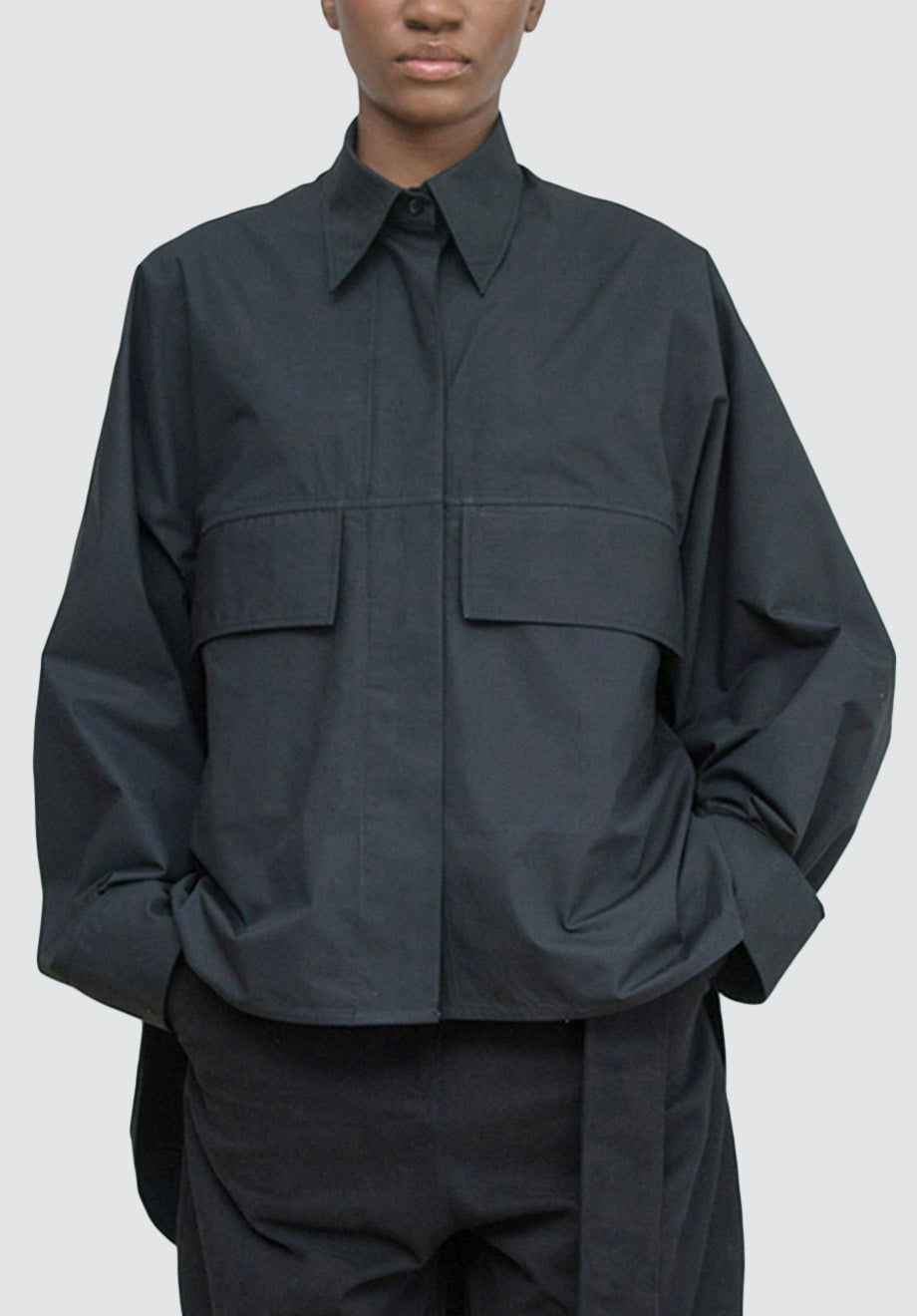 Engineered Sleeve Shirt with Flap Pockets | Black