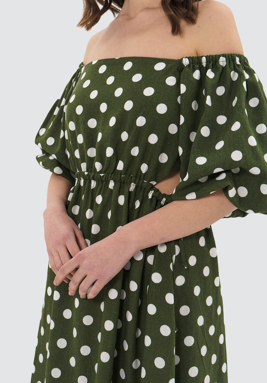 Ophelle Midi Dress | Khaki Polka Dot