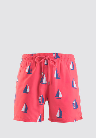 Kids Swim Shorts - Sail Boats | Coral