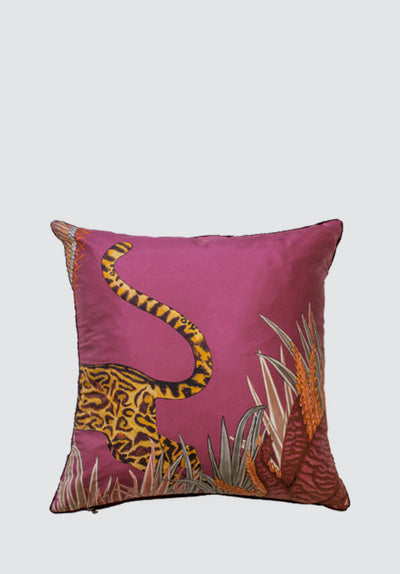 Cheetah Kings Forest | Plum Silk Cushion Cover