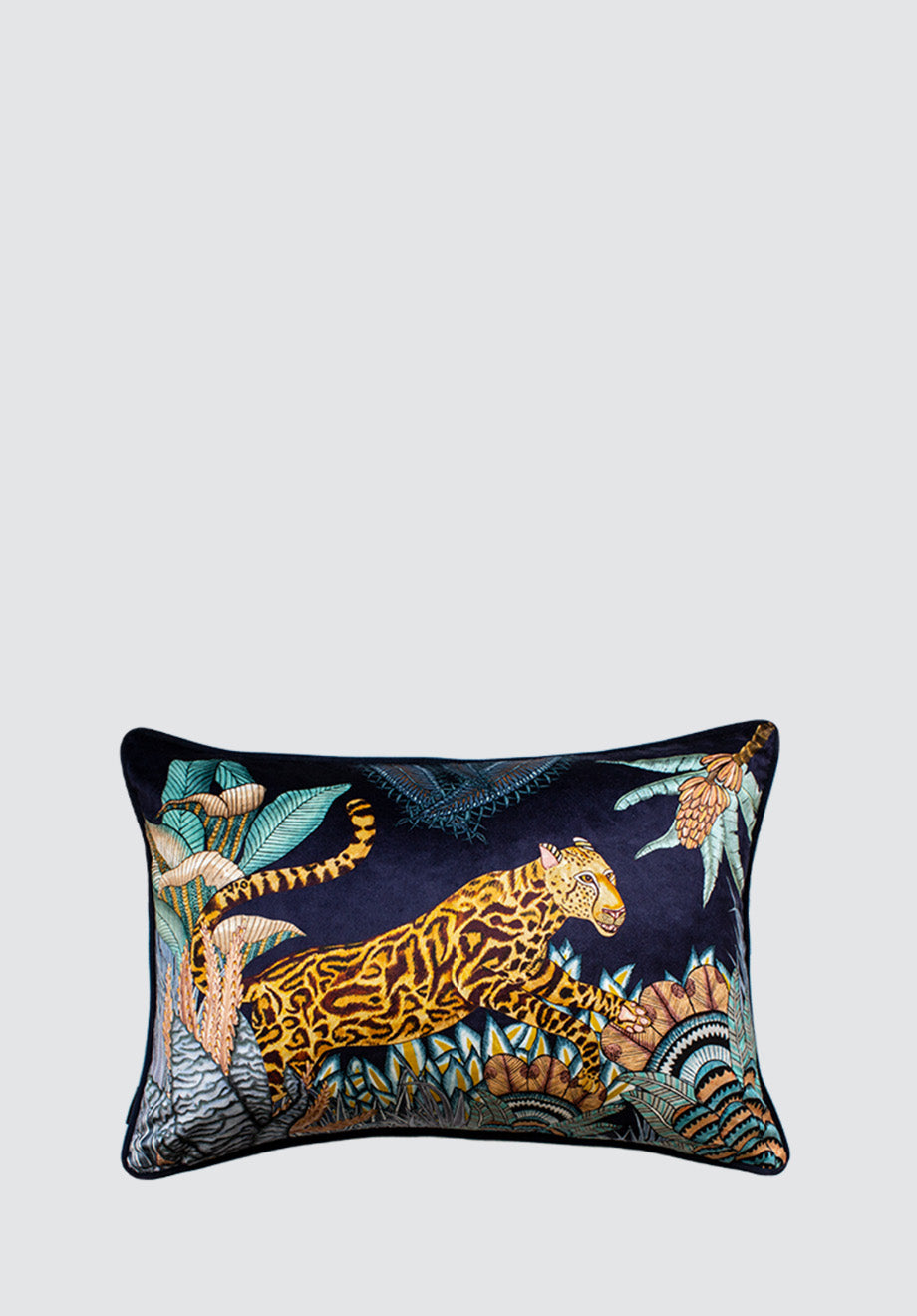 Cheetah Kings Forest | Tanzanite Velvet Cushion Cover with Piping