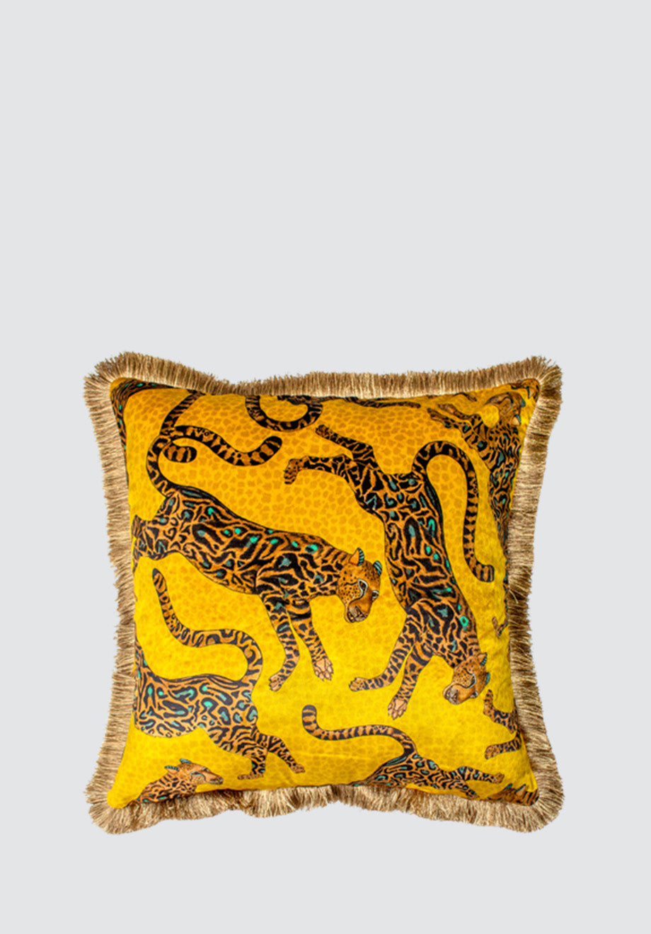 Cheetah Kings | Gold Velvet Cushion Cover with Fringe