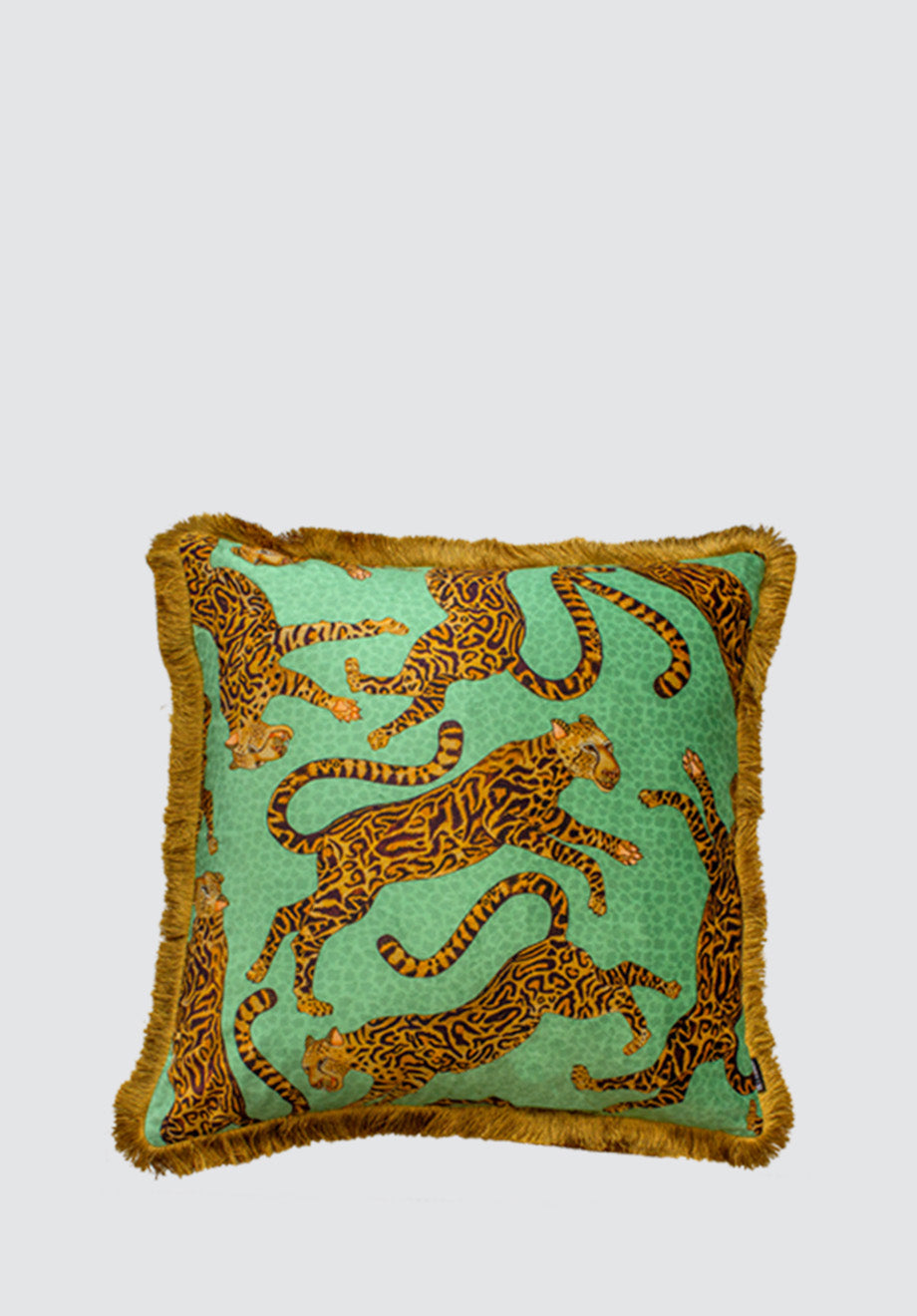 Cheetah Kings | Jade Velvet Cushion Cover with Fringe