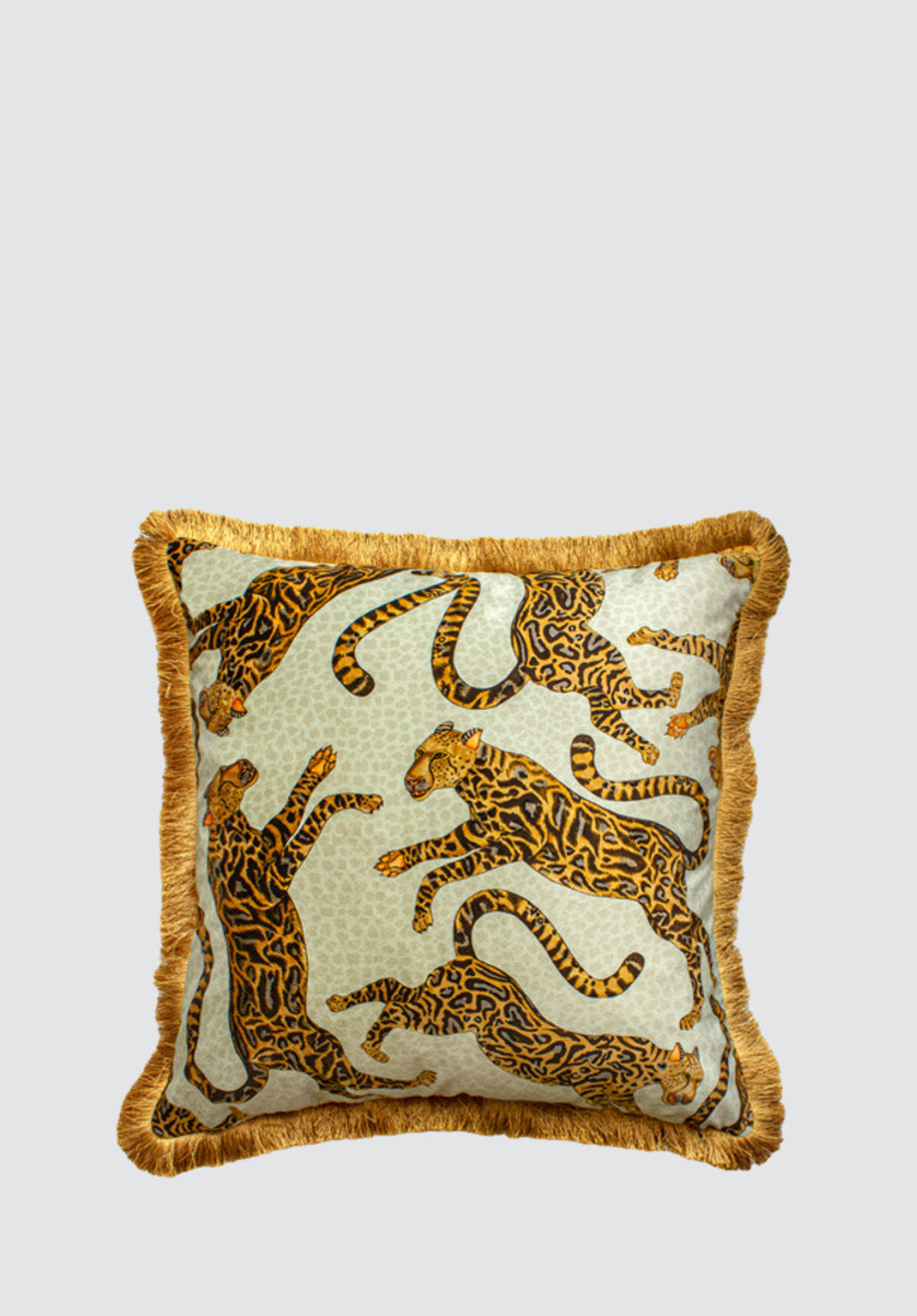 Cheetah Kings | Stone Velvet Cushion Cover with Fringe