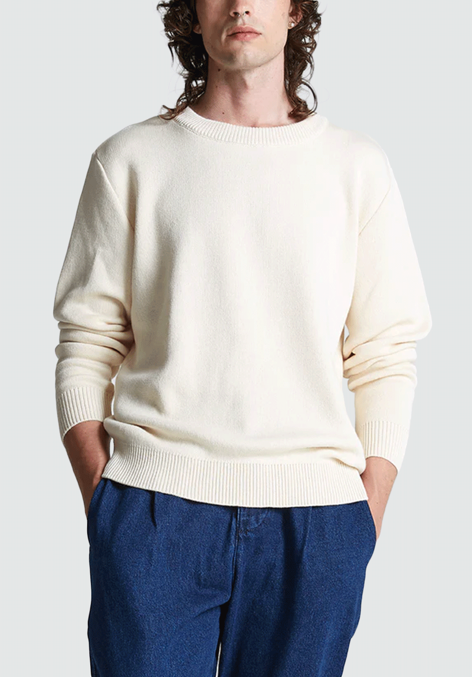 Cotton Round Neck Sweater | Ecru