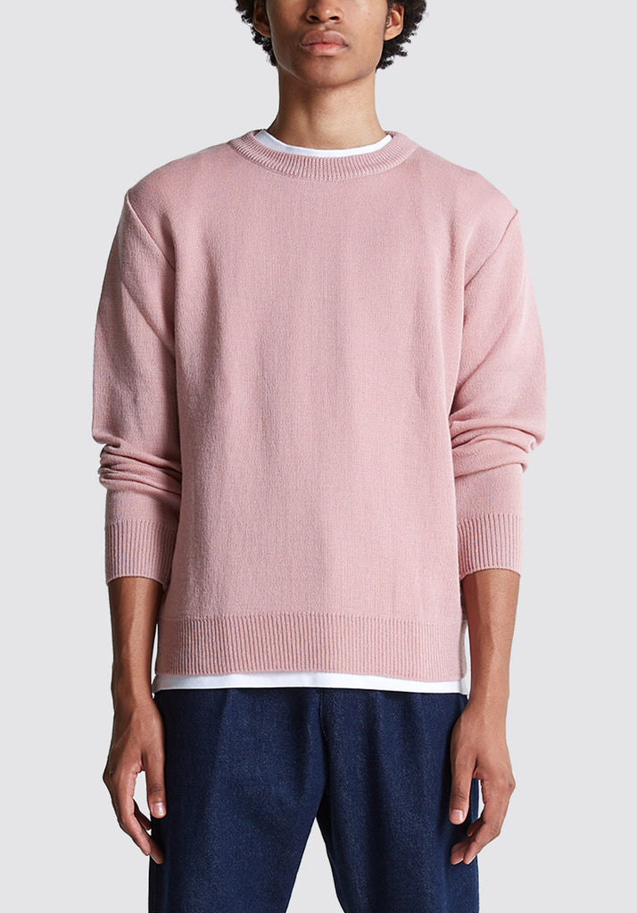 Wool & Mohair Round Neck Knit | Silver Pink