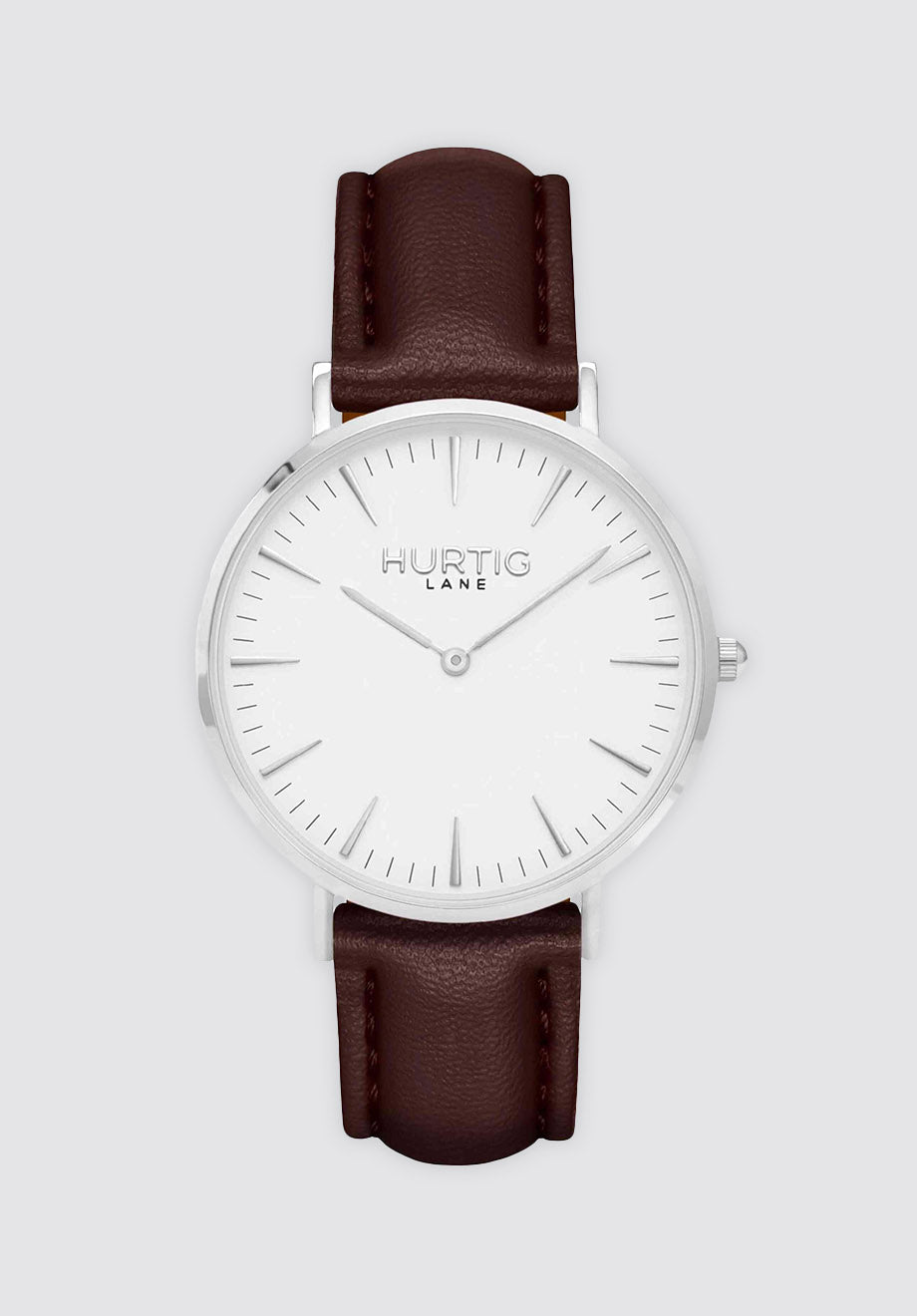 Mykonos Vegan Leather Watch Silver | White & Chestnut
