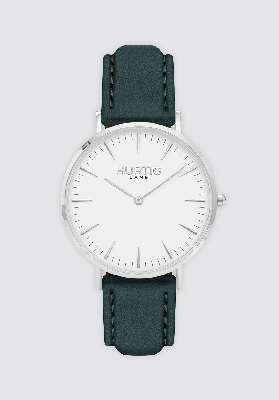 Hymnal Vegan Suede Watch Silver | White & Forest Green