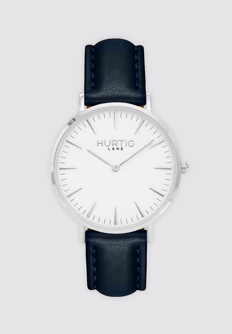 Mykonos Vegan Leather Watch Silver | White & Midnight Blue