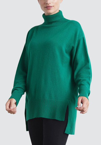 Relaxed Polo Neck Cashmere Sweater | Emerald
