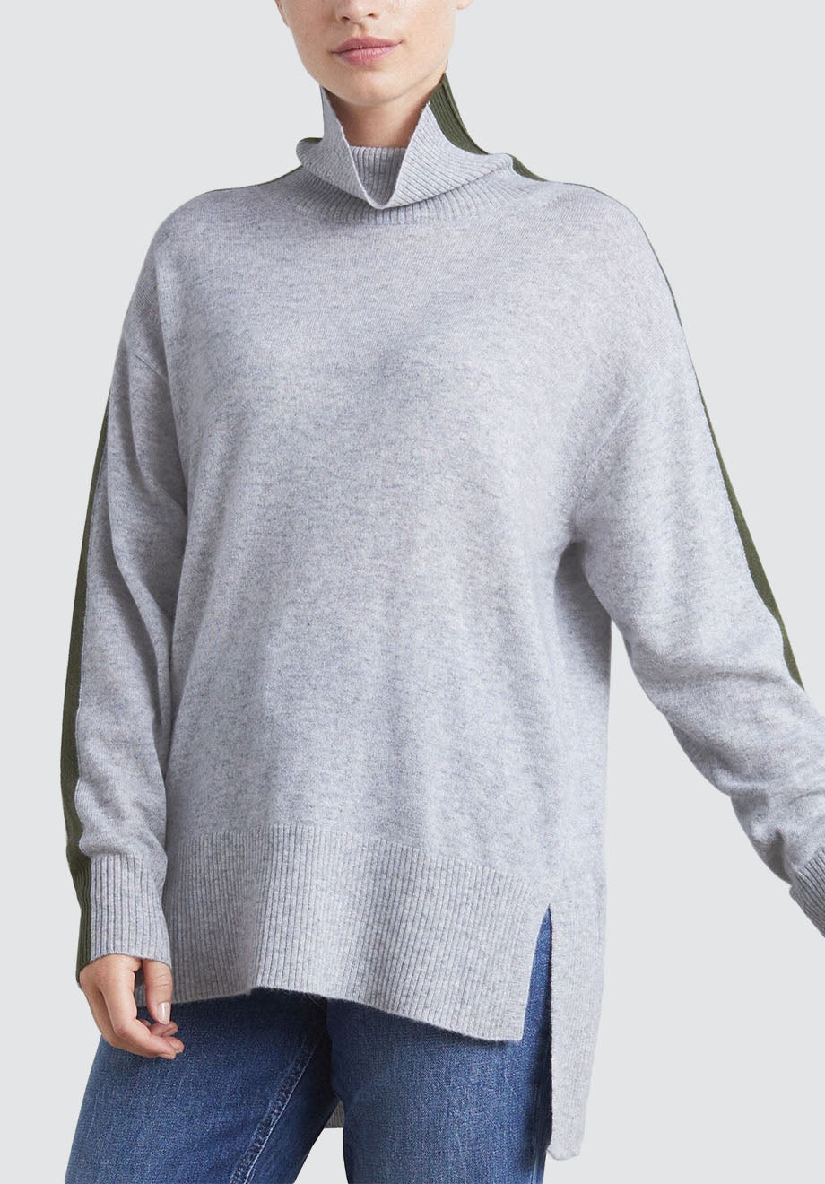 Relaxed Polo Neck Cashmere Sweater | Foggy/Khaki
