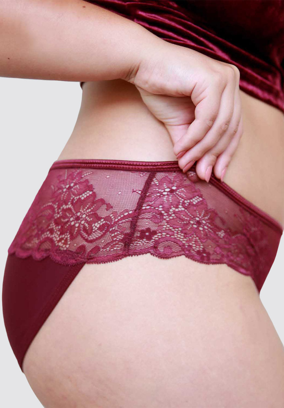 Burgundy Low-Waist Lace Panties