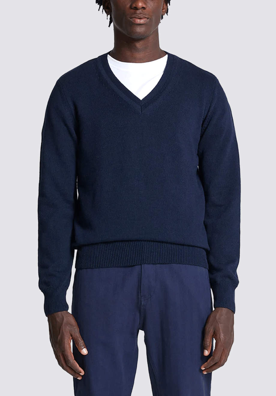 Cotton V-Neck Sweater | Sky Captain