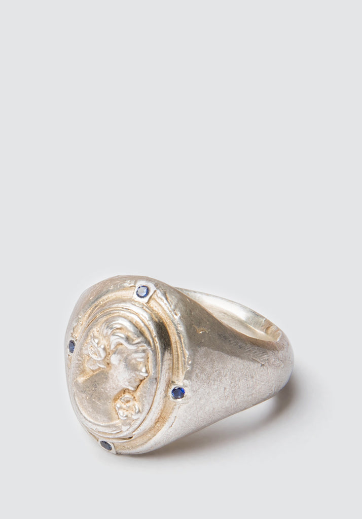 Silver Cameo Ring with Sapphires