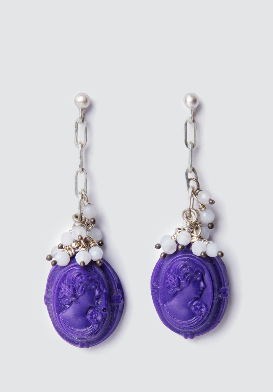 Contemporary Violet Cameo Chain Earrings