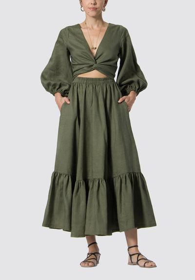 Multi Wrap Linen Dress | Green