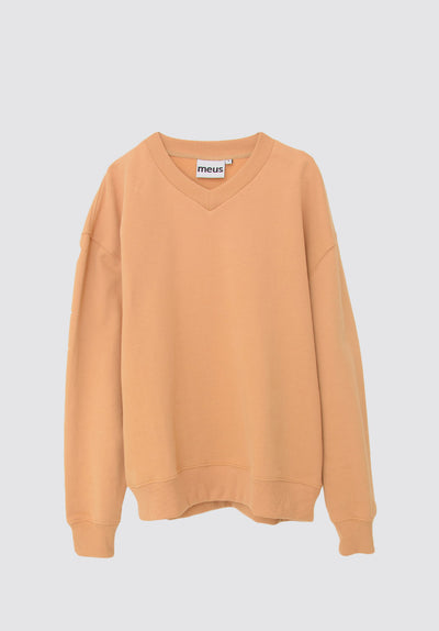 Oversized V-neck Sweatshirt | Caramel